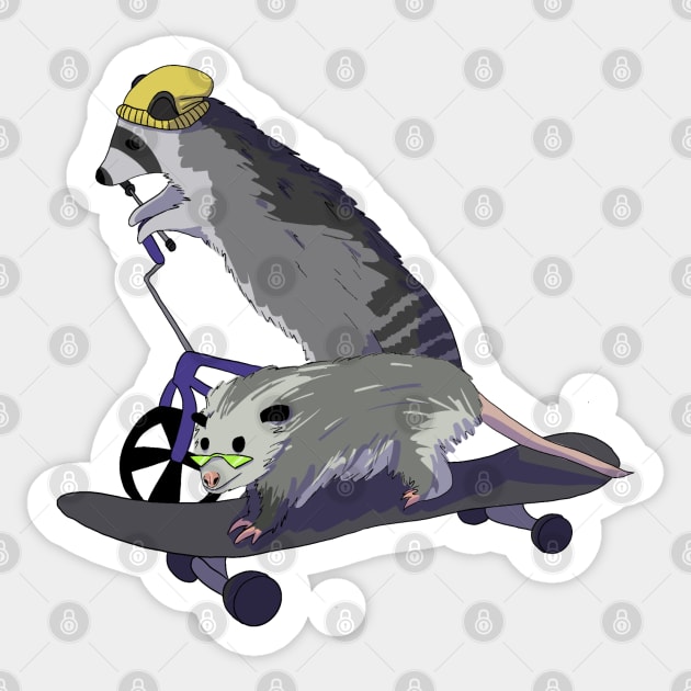 Racoon and opossum on skateboard Sticker by annoyingarts